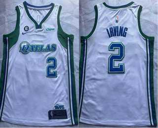 Mens Dallas Mavericks #2 Kyrie Irving White With 6 Patch Nike 2022 City Edition Swingman Stitched Jersey